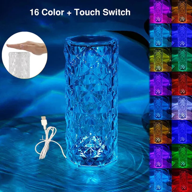 "Enchanting 16-Color Crystal Touch & Remote Rose Table Lamp - Perfect Atmosphere & Night Light for Your Bedroom or Desk!"