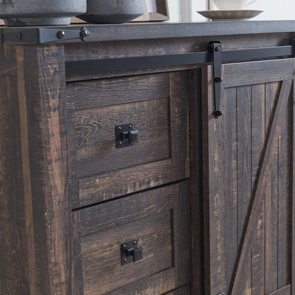 Modern Farmhouse 5-Drawer Dresser with Barn Door, Adjustable Storage Cabinet for Bedroom Living Room, Dark Rustic Oak