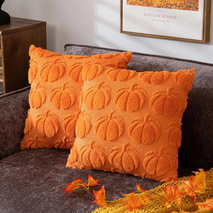 Fall Pillow Covers Fall Decorations Autumn Orange Pumpkin Throw Pillow Cases Soft Plush Faux Fur Wool Couch Cushion Case