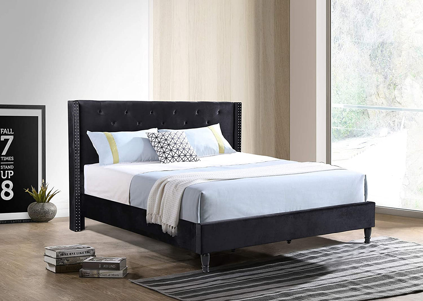 Home Life Furbed00007_Suede_Queen_Black Platform Bed