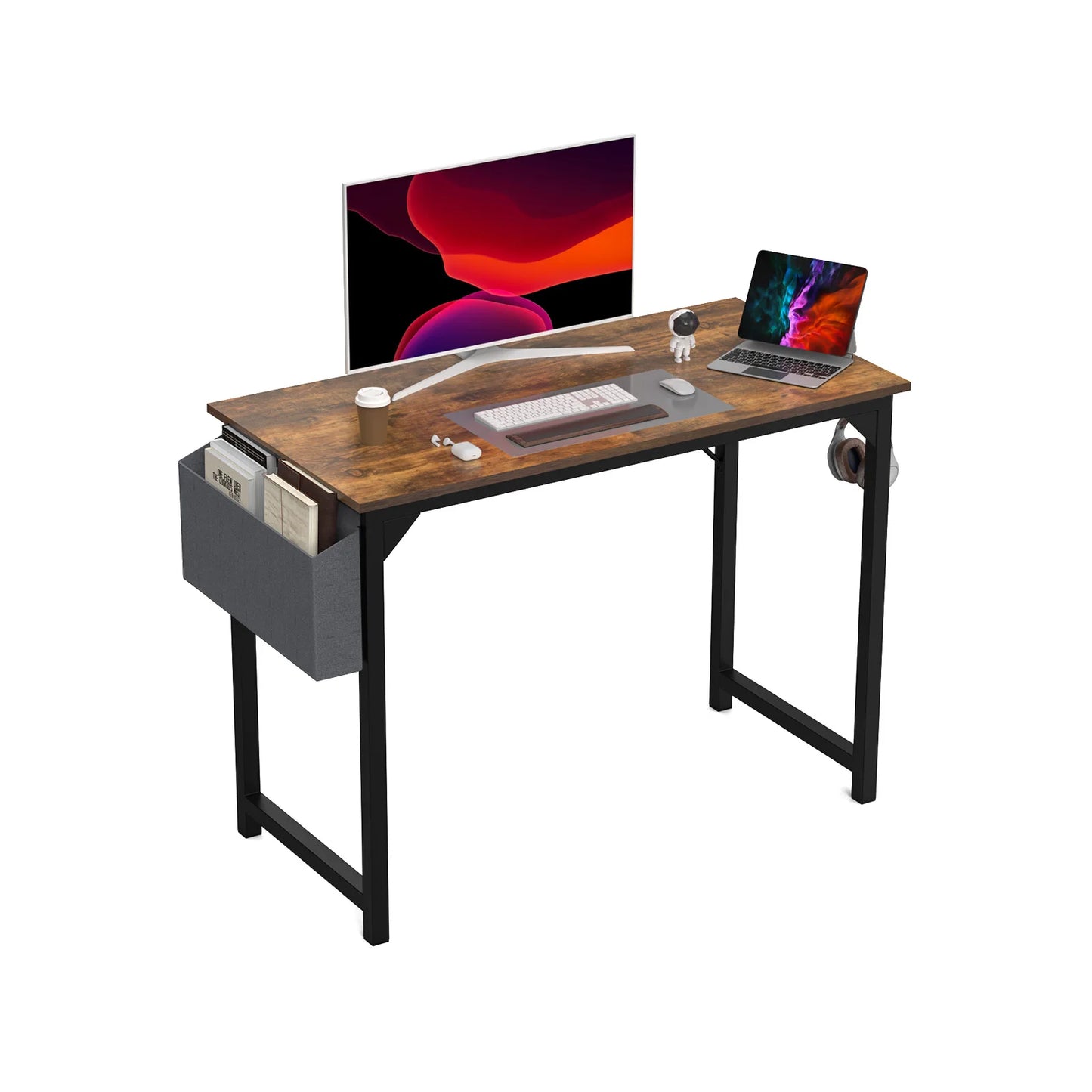 Computer Desk Writing Study Office Gaming Table Modern Simple Style Compact with Side Bag Headphone Hook Easy Assembly