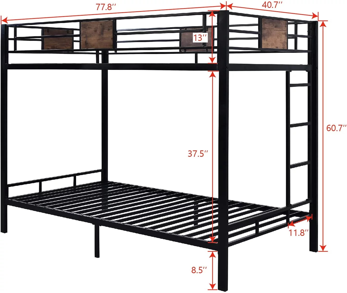 Metal Twin Size Bunk Beds Frame with Stairs & Full-Length Guardrail, Space-Saving, Black