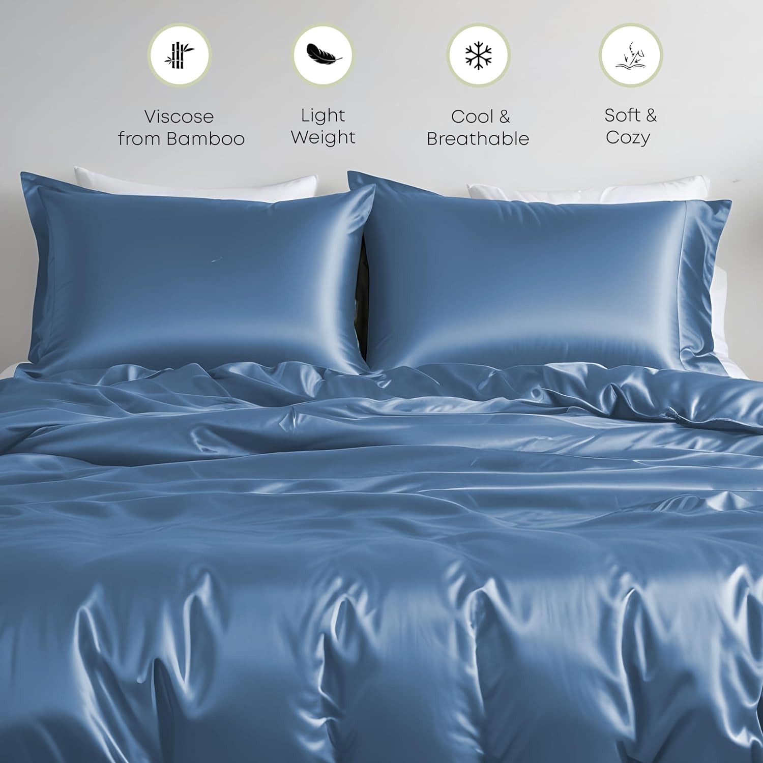 Duvet Cover Set King Size - Viscose Derived from Bamboo Soft, Breathable, Light Weight, Cooling Comforter Cover with Zipper Closure and Corner Ties (King, Bahamas Blue)