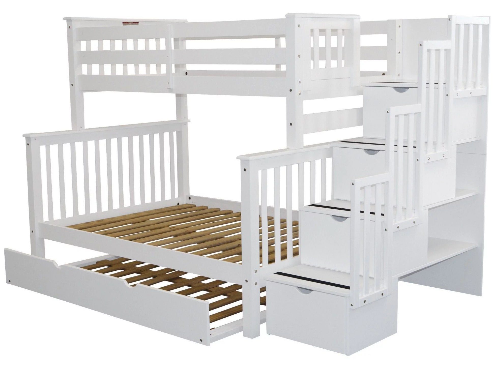 Stairway Bunk Beds Twin over Full with 4 Drawers in the Steps and a Full Trundle, White