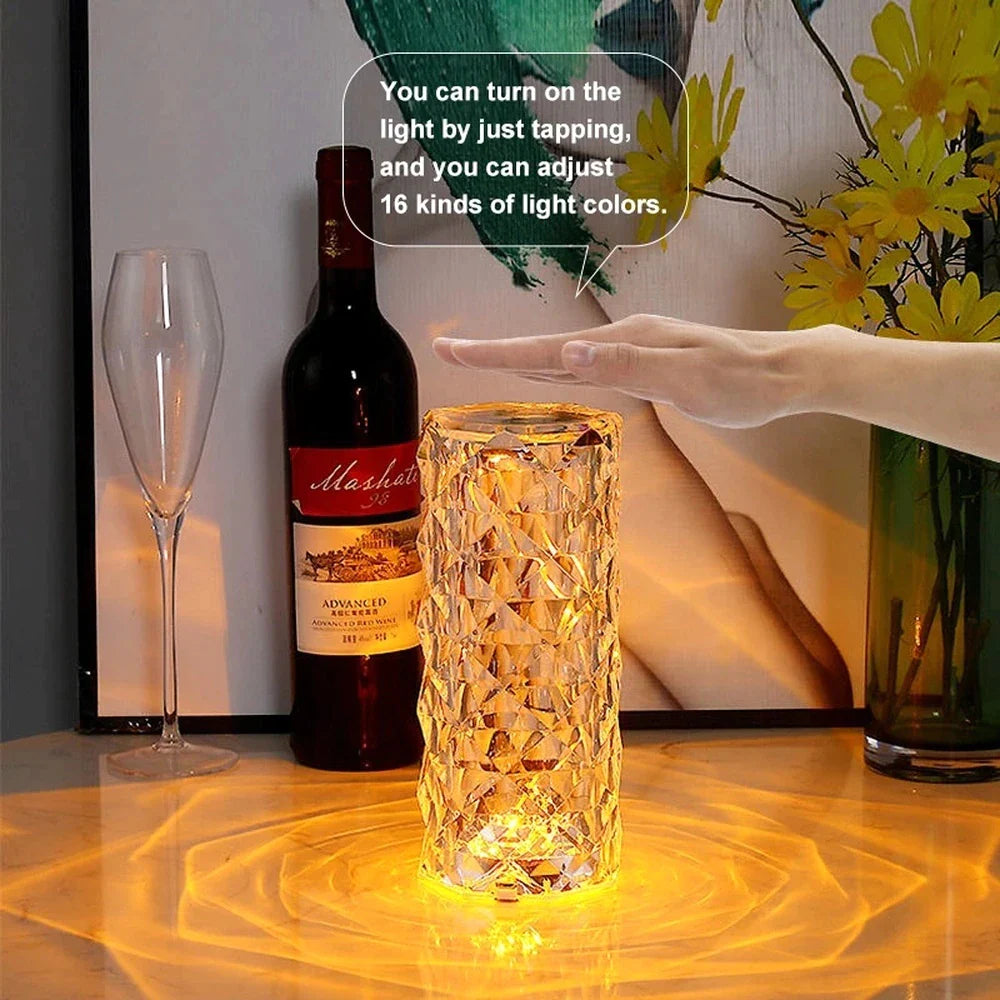 "Enchanting 16-Color Crystal Touch & Remote Rose Table Lamp - Perfect Atmosphere & Night Light for Your Bedroom or Desk!"