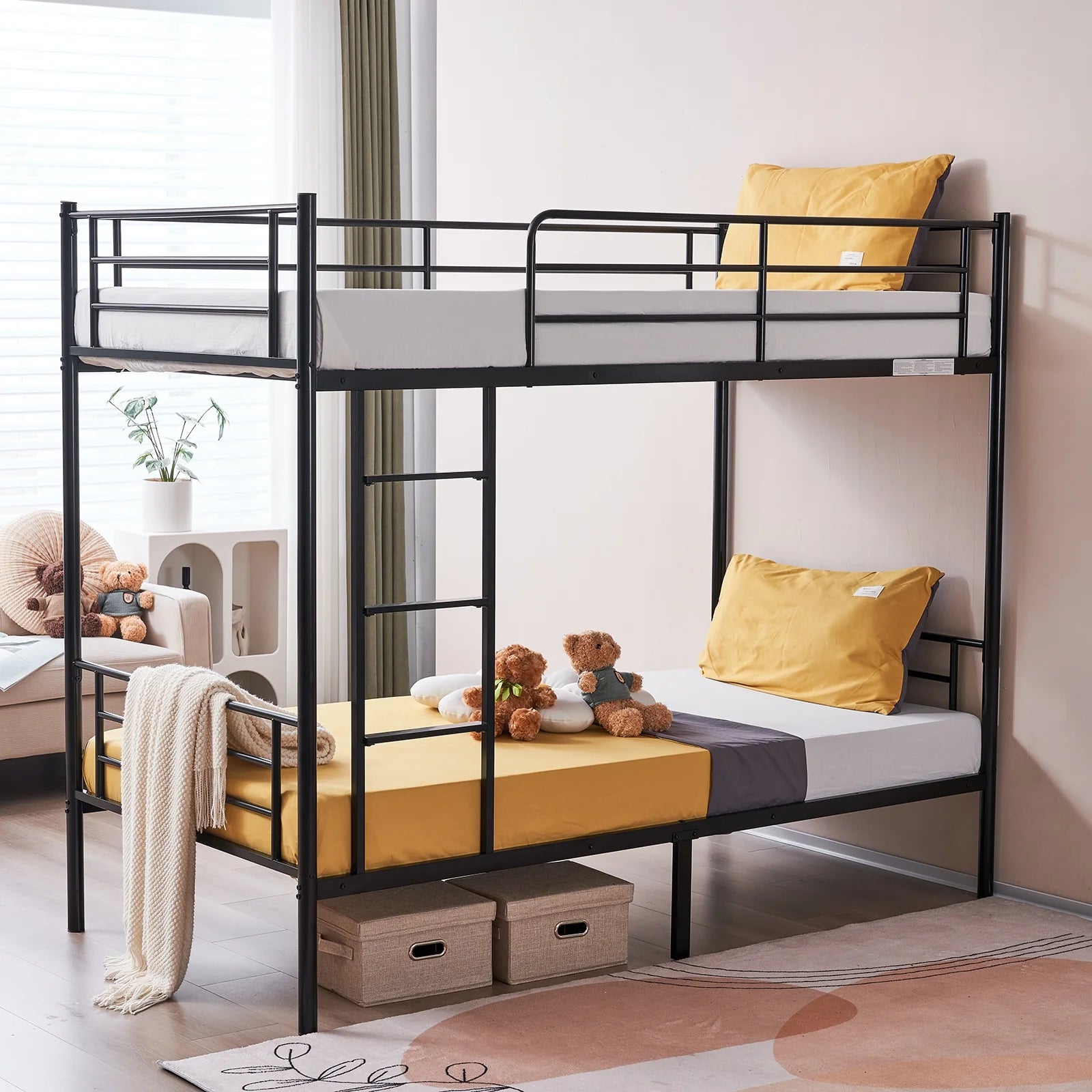 Twin over Twin Steel Bunk Beds Frame, 78" X 42" X 65" with Ladder Bedroom Dorm Room for Kids Adult Children