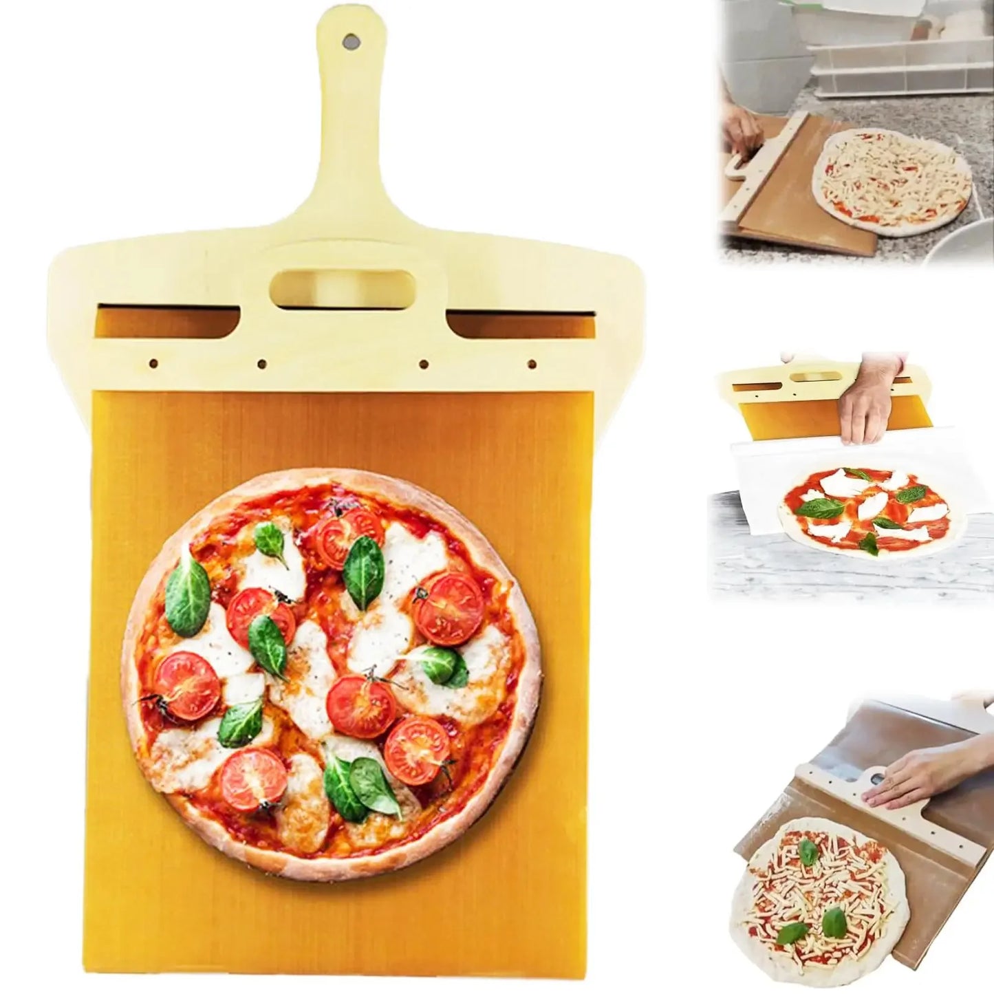 "Non-Stick Sliding Pizza Shovel & Cutting Board - Ultimate Kitchen Gadget for Effortless Pizza Transfer and Storage!"