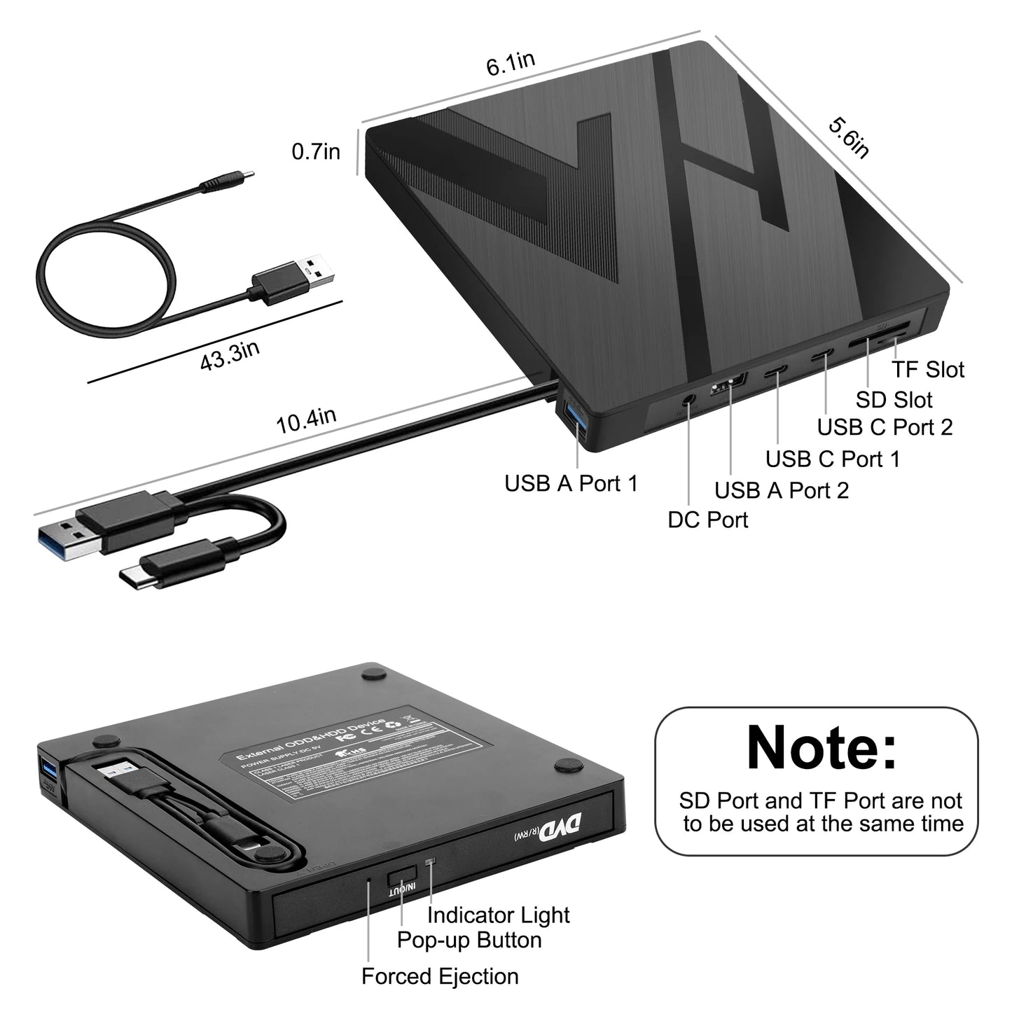 External CD DVD Drive for Laptop,  8-In-1 USB Optical Disk Drive Reader Writer Burner Fit for Desktop PC Windows