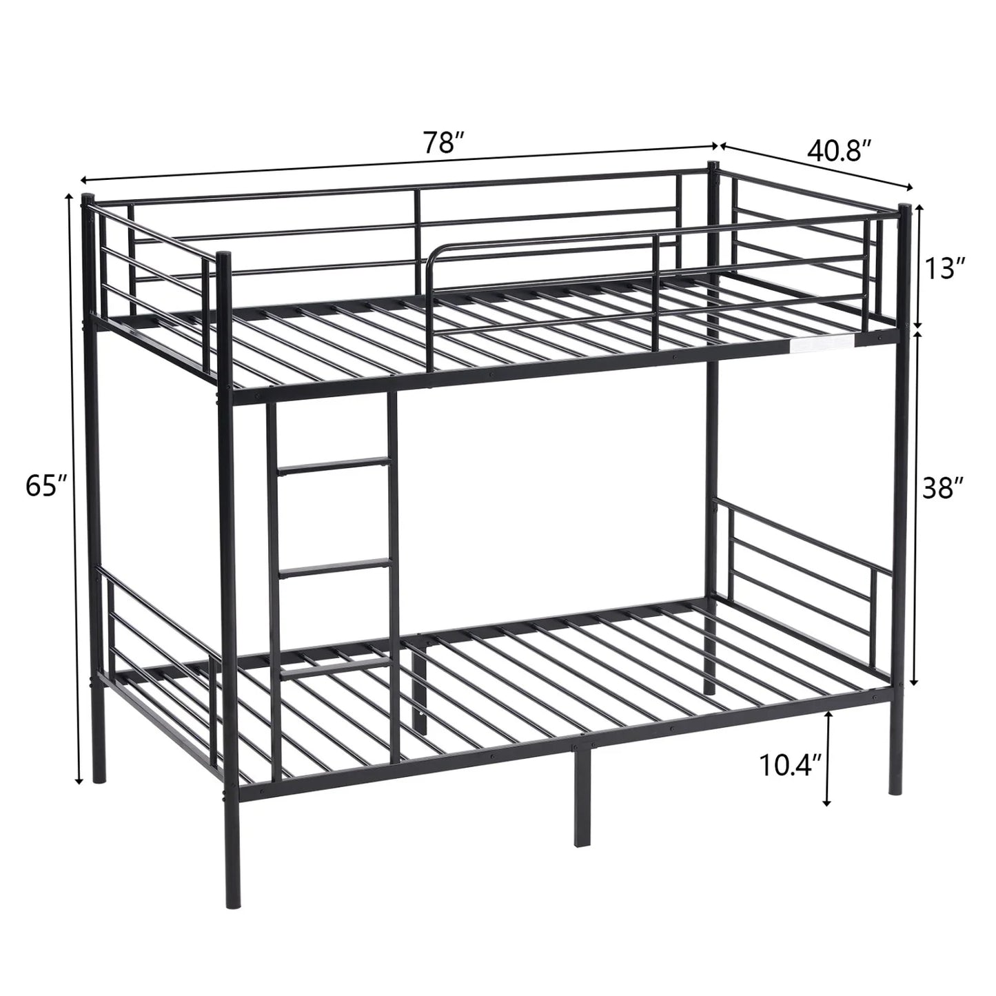 Twin over Twin Steel Bunk Beds Frame, 78" X 42" X 65" with Ladder Bedroom Dorm Room for Kids Adult Children