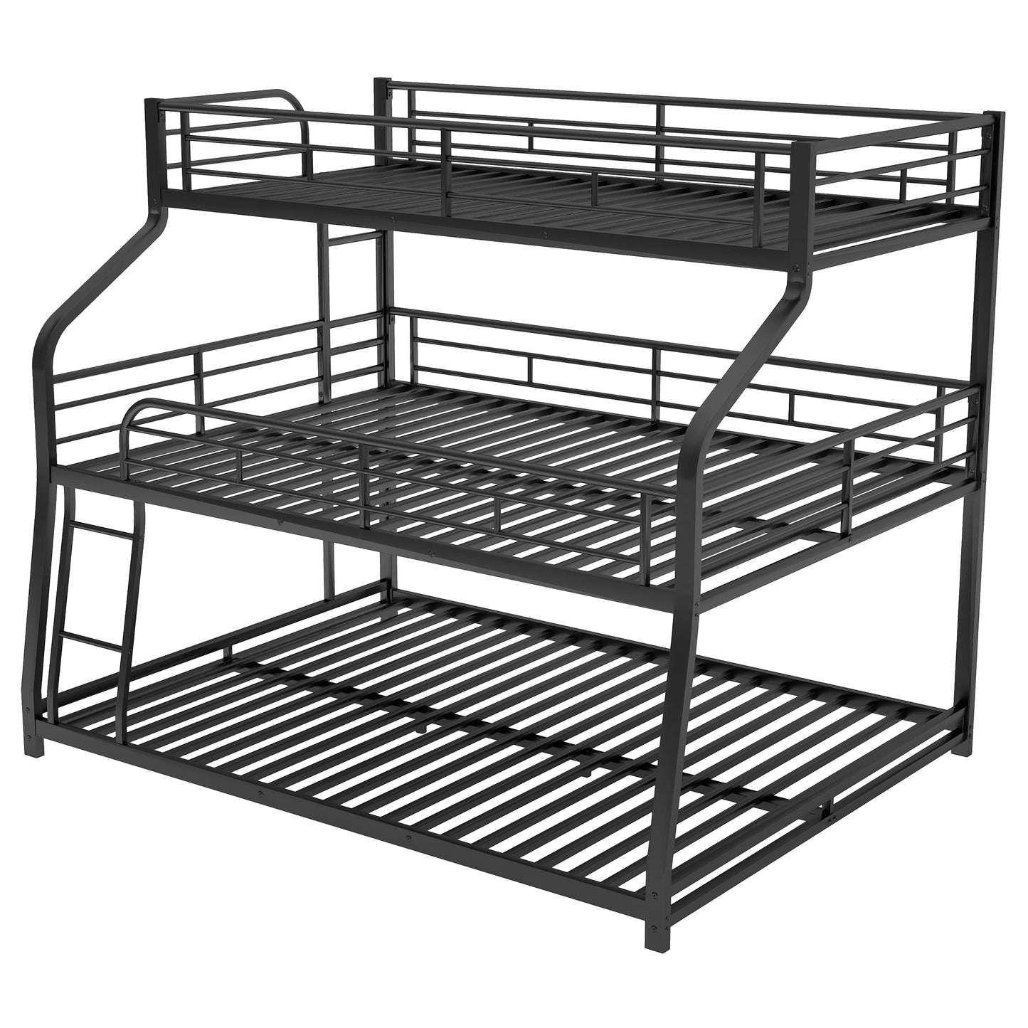 Metal Triple Bunk Bed, Twin XL over Full XL over Queen with Ladder, Black