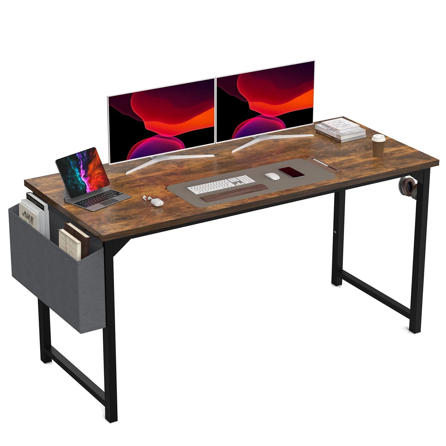 Computer Desk Writing Study Office Gaming Table Modern Simple Style Compact with Side Bag Headphone Hook Easy Assembly