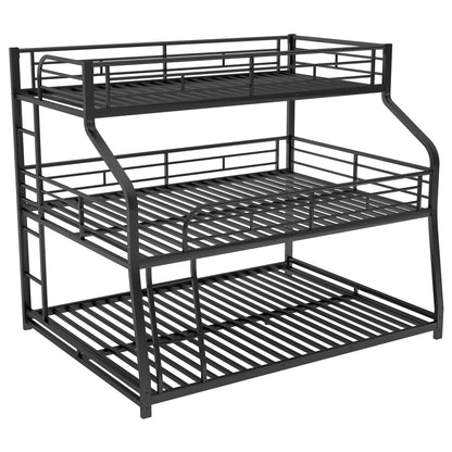 Metal Triple Bunk Bed, Twin XL over Full XL over Queen with Ladder, Black