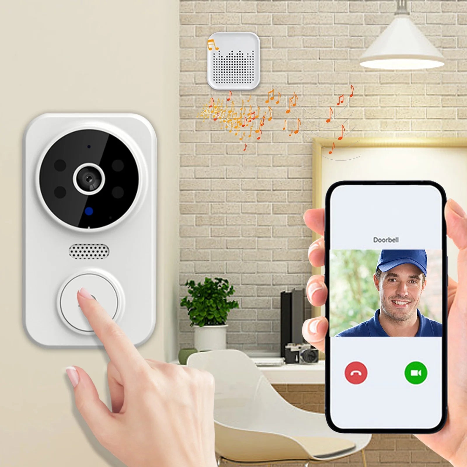 Doorbell Camera Wireless with Chime, Video Doorbell,Smart Wireless Remote Video Doorbell Intelligent Visual Doorbell Home Intercom HD Night Vision Wifi Rechargeable Security Door Doorbell