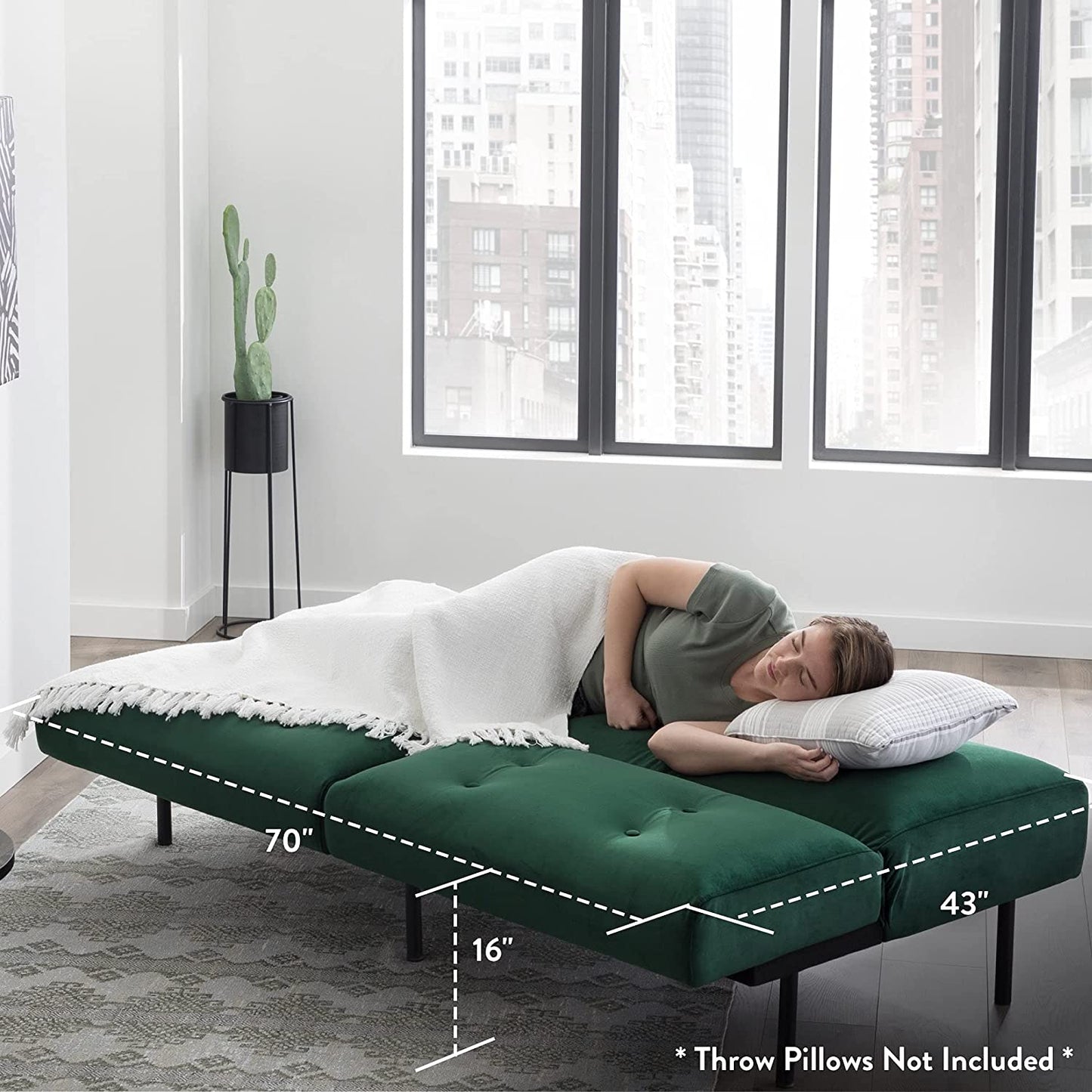 Gilman Futon - Futon Sofa Bed - Futon Couch - Small Futon - Living Room Furniture - Armless Sofa Bed Couch - Sleeper Sofa - Green Velvet Futon, Deluxe