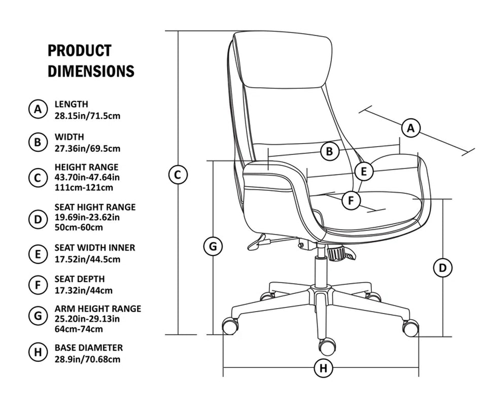 Corjan Mid-Century Modern Gas Lift Swivel Executive Chair or Office Chair with Headrest