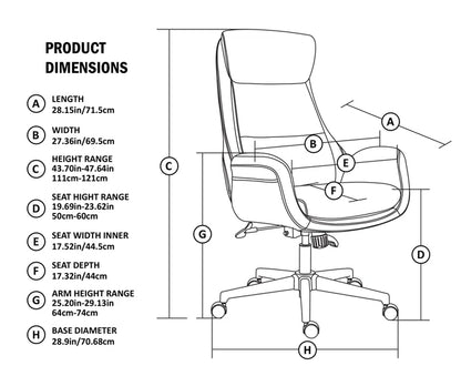 Corjan Mid-Century Modern Gas Lift Swivel Executive Chair or Office Chair with Headrest