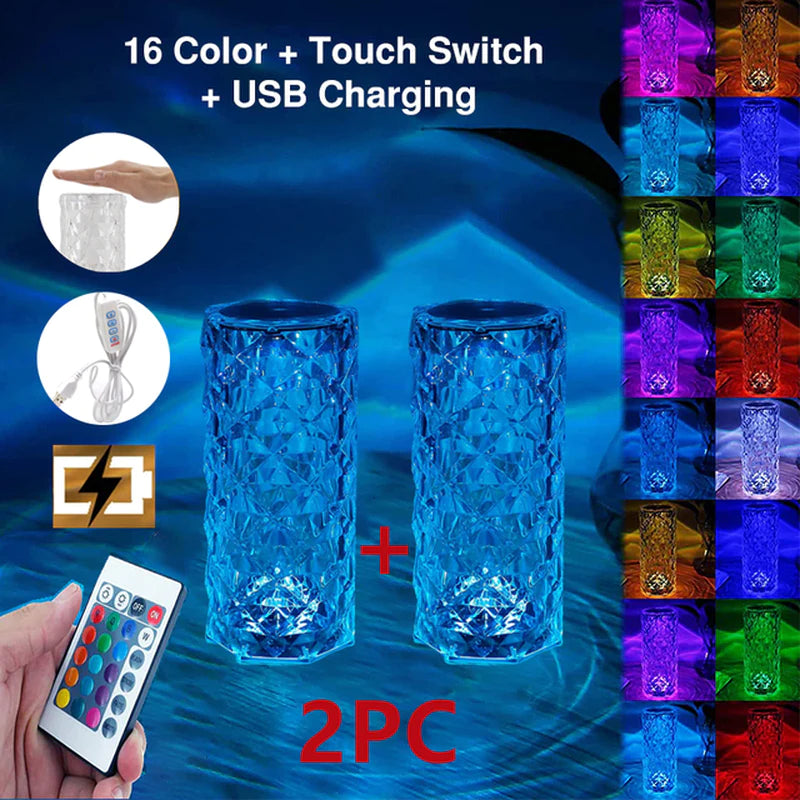 "Enchanting 16-Color Crystal Touch & Remote Rose Table Lamp - Perfect Atmosphere & Night Light for Your Bedroom or Desk!"