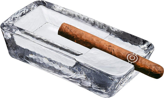 Large Heavy Glass Cigar Ashtray for Men, Outdoor Ash Tray for Patio, Cigar Lovers Gift Set for Smokers Mens (Rectangular Large)