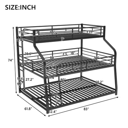 Metal Triple Bunk Bed, Twin XL over Full XL over Queen with Ladder, Black