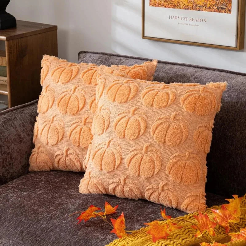 Fall Pillow Covers Fall Decorations Autumn Orange Pumpkin Throw Pillow Cases Soft Plush Faux Fur Wool Couch Cushion Case