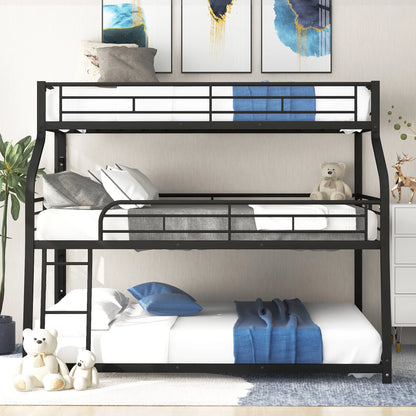 Metal Triple Bunk Bed, Twin XL over Full XL over Queen with Ladder, Black