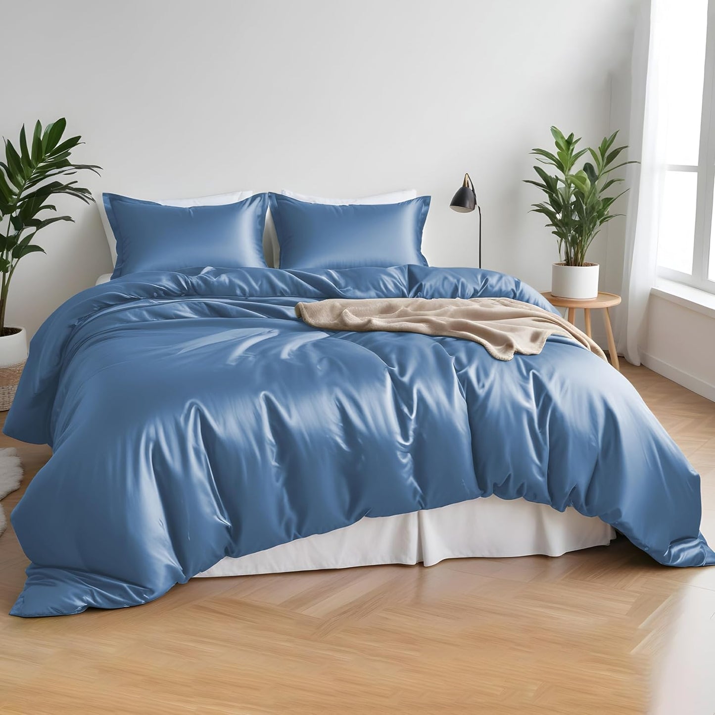 Duvet Cover Set King Size - Viscose Derived from Bamboo Soft, Breathable, Light Weight, Cooling Comforter Cover with Zipper Closure and Corner Ties (King, Bahamas Blue)