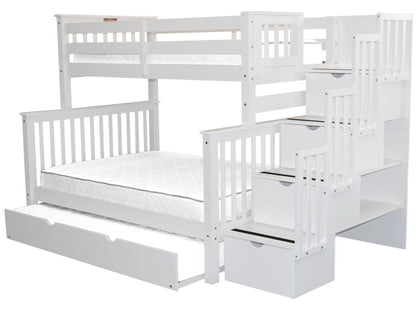 Stairway Bunk Beds Twin over Full with 4 Drawers in the Steps and a Full Trundle, White