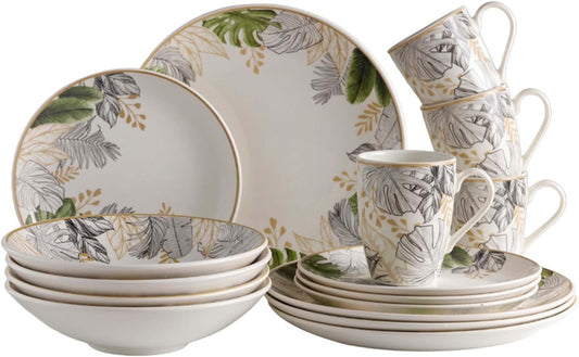 Corona Dinnerware Set 16-Pieces Earthenware | Natural | Set De Vajilla 4 Puestos | 16 Piezas | Ceramica