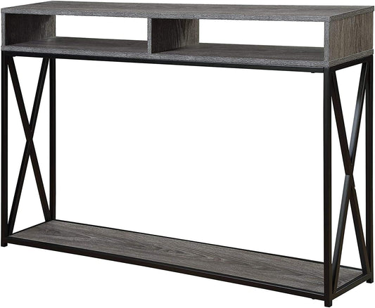 Tucson Deluxe Console Table with Shelf, Weathered Gray/Black