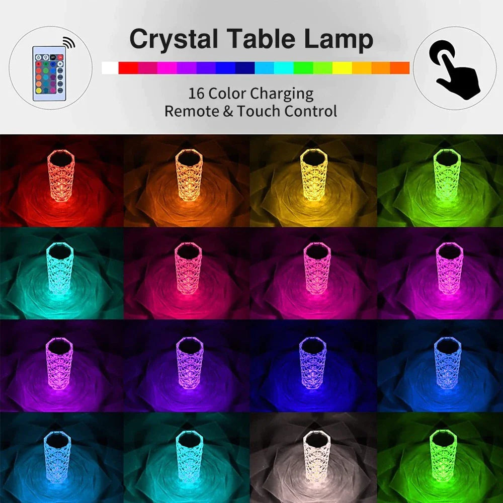 "Enchanting 16-Color Crystal Touch & Remote Rose Table Lamp - Perfect Atmosphere & Night Light for Your Bedroom or Desk!"