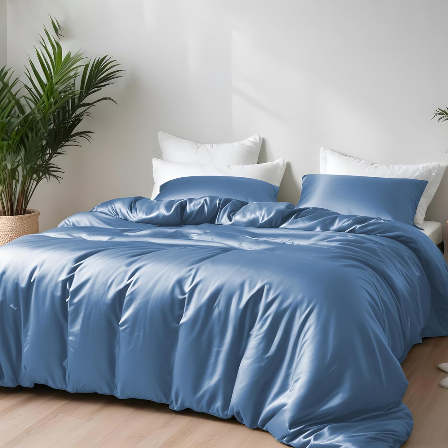 Duvet Cover Set King Size - Viscose Derived from Bamboo Soft, Breathable, Light Weight, Cooling Comforter Cover with Zipper Closure and Corner Ties (King, Bahamas Blue)