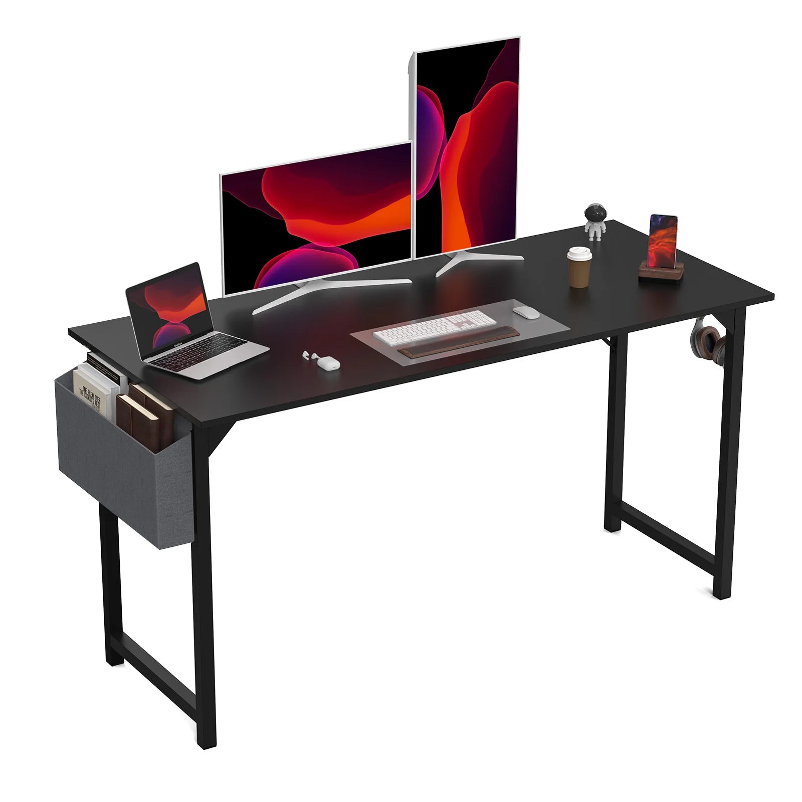 Computer Desk Writing Study Office Gaming Table Modern Simple Style Compact with Side Bag Headphone Hook Easy Assembly