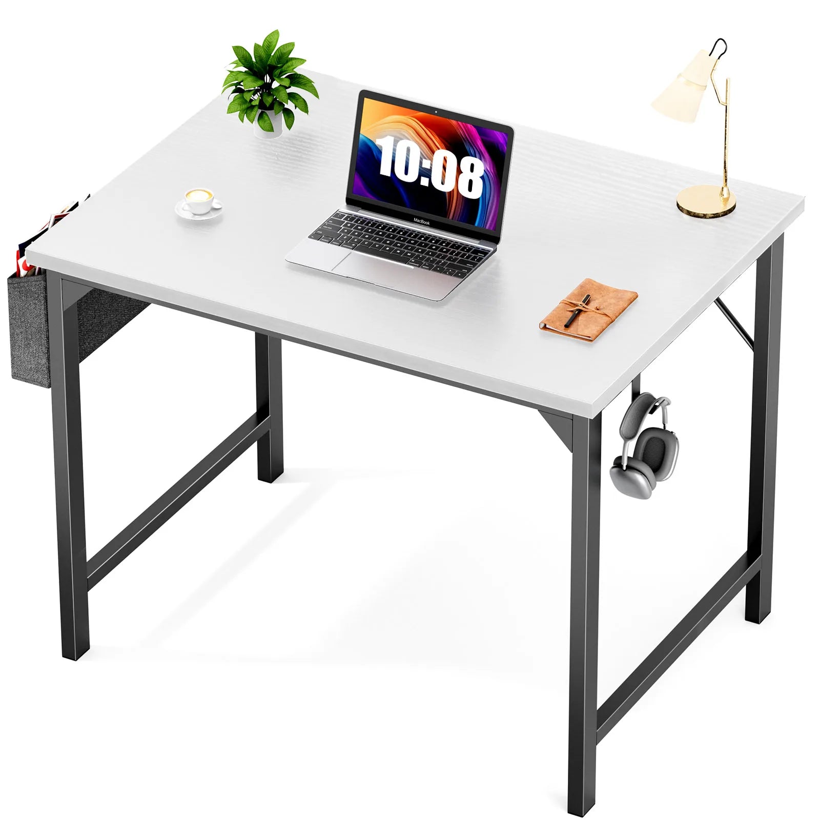 Computer Desk Writing Study Office Gaming Table Modern Simple Style Compact with Side Bag Headphone Hook Easy Assembly