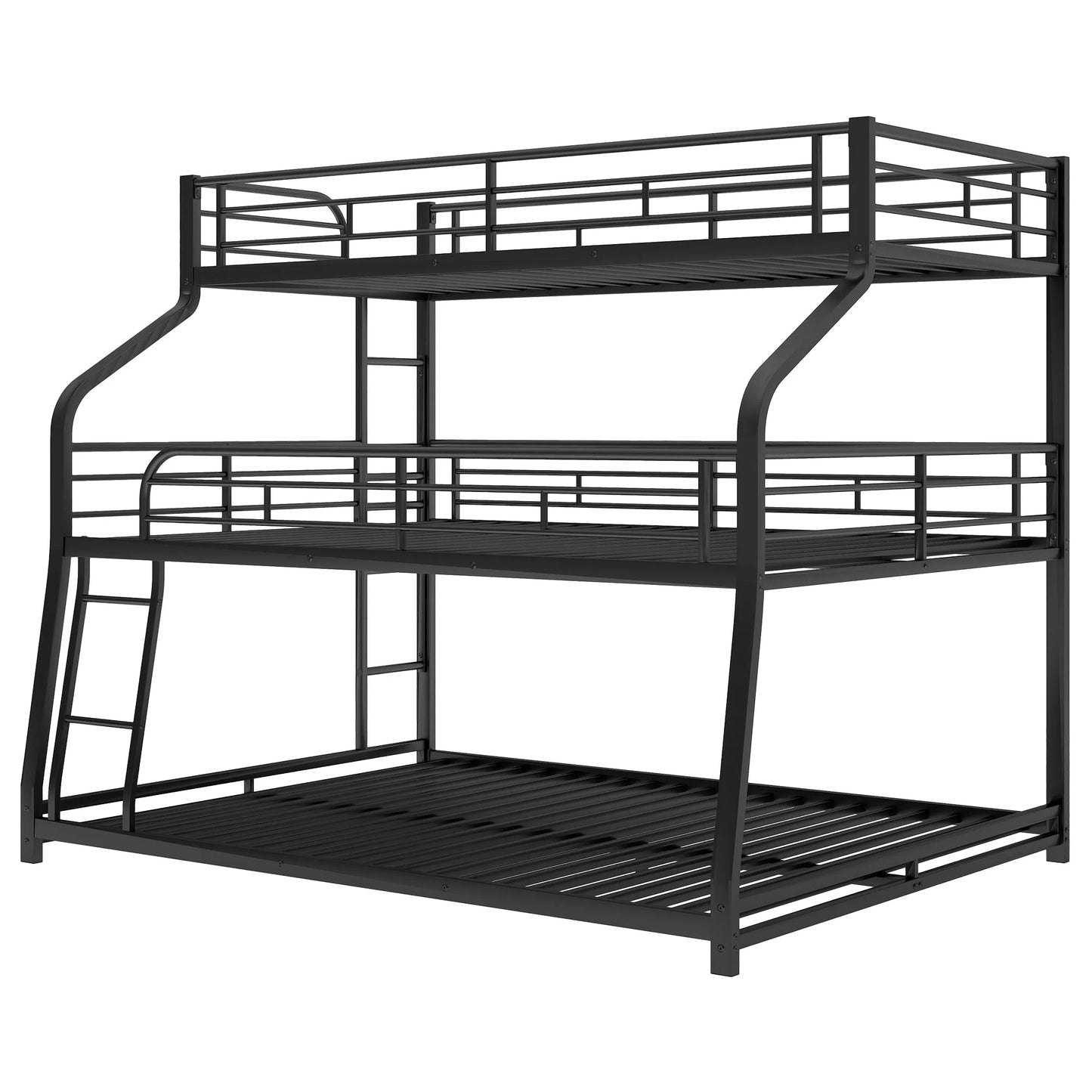 Metal Triple Bunk Bed, Twin XL over Full XL over Queen with Ladder, Black