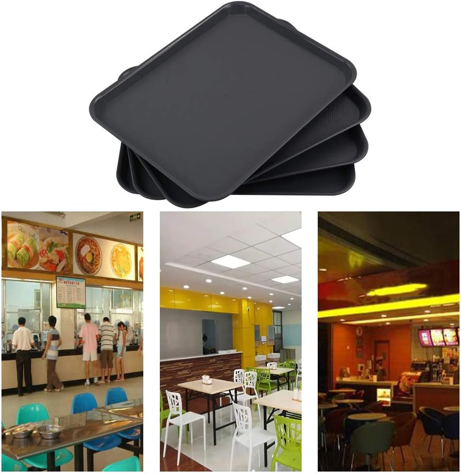 Plastic Fast Food Trays, Cafeteria Trays, 4 Pack Serving Trays (Grey)