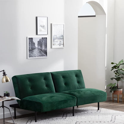 Gilman Futon - Futon Sofa Bed - Futon Couch - Small Futon - Living Room Furniture - Armless Sofa Bed Couch - Sleeper Sofa - Green Velvet Futon, Deluxe