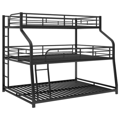 Metal Triple Bunk Bed, Twin XL over Full XL over Queen with Ladder, Black