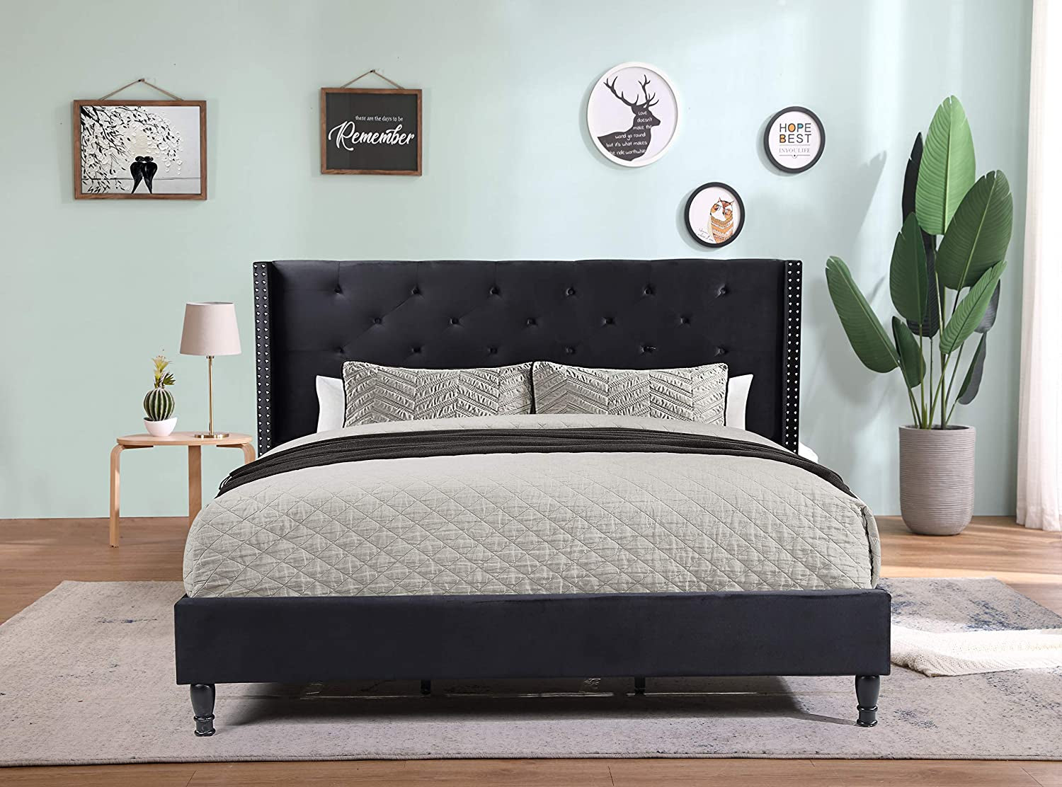 Home Life Furbed00007_Suede_Queen_Black Platform Bed