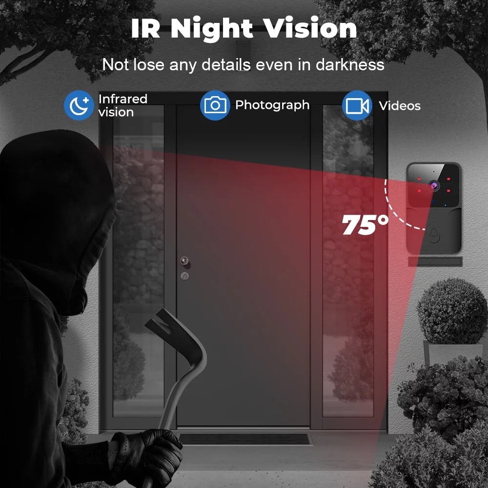 Doorbell Camera Wireless, Wifi Video Doorbell with Chime, 2 Way Audio, AI Smart Human Detection, Night Vision, Cloud Storage, Real Time Alert for Home