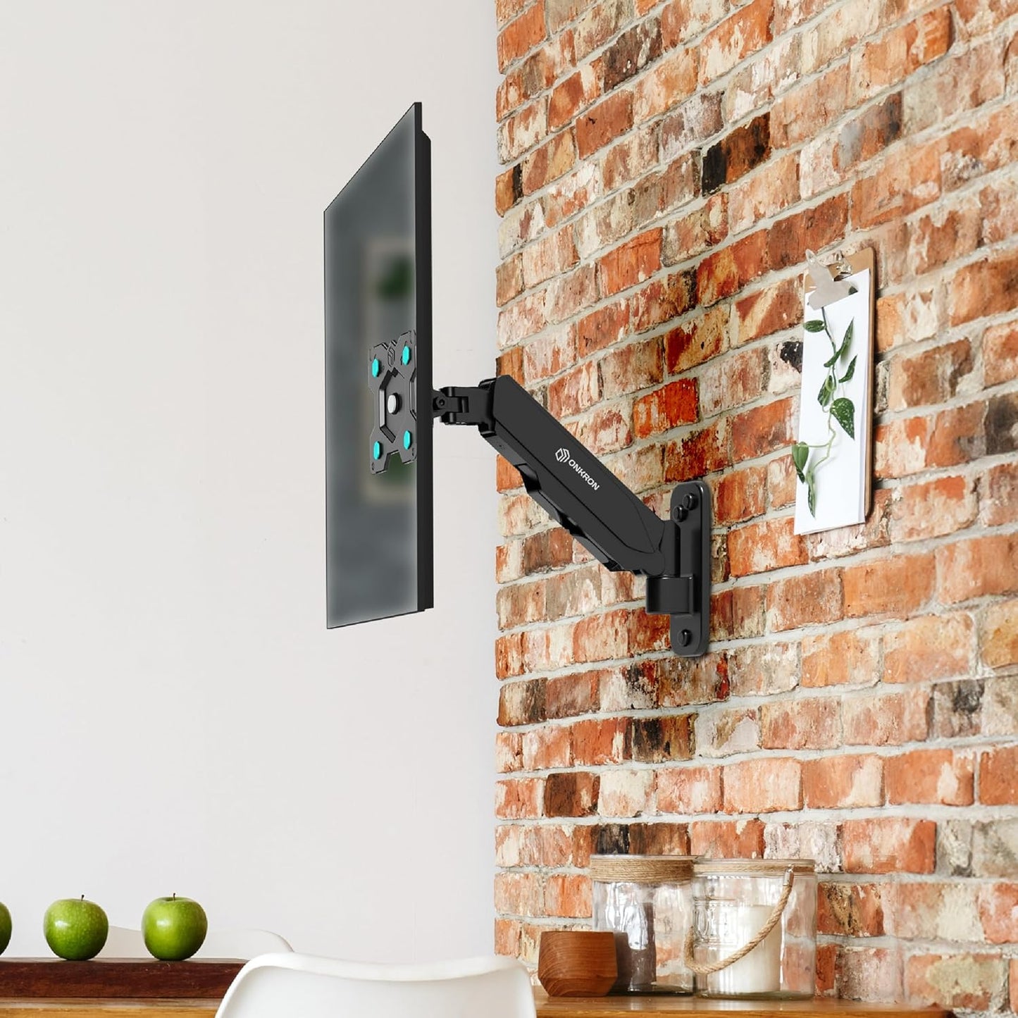 Wall Monitor Arm Single for 13-34 Inch Screen up to 17.6 Lbs, Height Adjustable TV Mount 75X75 & 100X100 VESA Gas Spring Wall Mount Monitor Bracket - Full Motion Monitor Wall Mount Arm Black