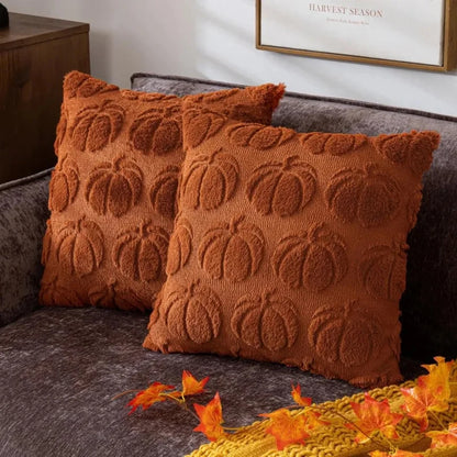 Fall Pillow Covers Fall Decorations Autumn Orange Pumpkin Throw Pillow Cases Soft Plush Faux Fur Wool Couch Cushion Case