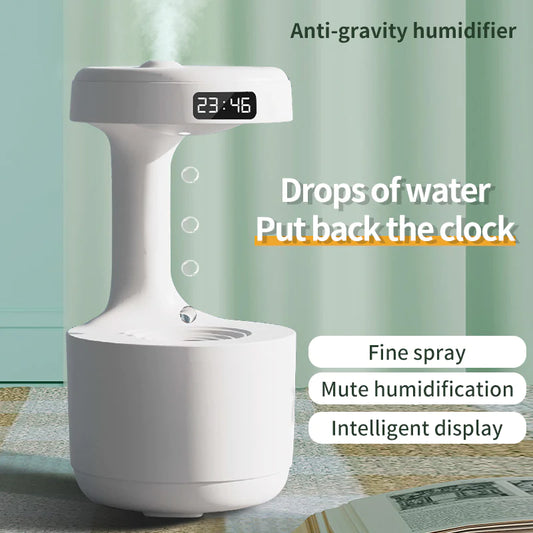 "Transform Your Space: Large Capacity Anti-Gravity Humidifier & Aroma Diffuser with Clock - Perfect for Bedroom & Office!"