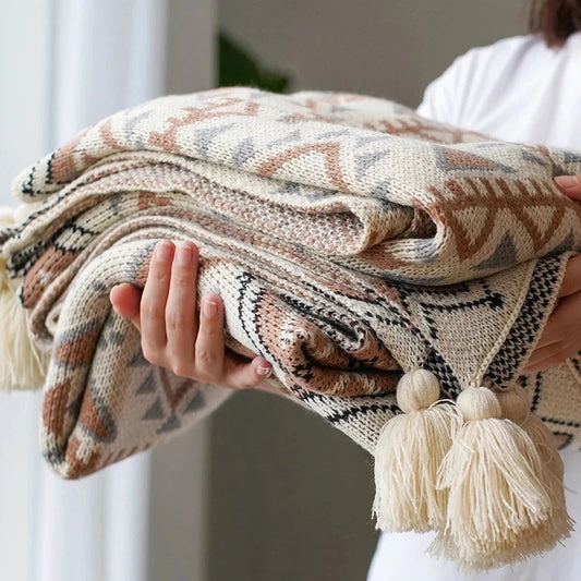 Soft Tassel Knitted Blankets Plaid Bohemian Tapestry Nap Blanket Vintage Autumn Winter Decor Blanket Sofa Cover Deken Cobertor