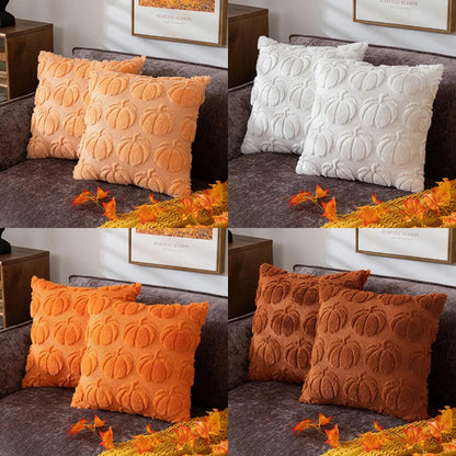 Fall Pillow Covers Fall Decorations Autumn Orange Pumpkin Throw Pillow Cases Soft Plush Faux Fur Wool Couch Cushion Case