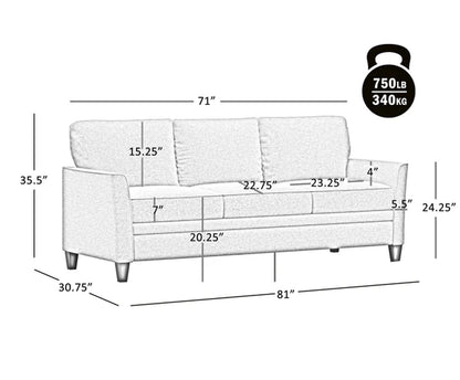 Auden 81" 3 Seat Classic Modern Sofa, Black