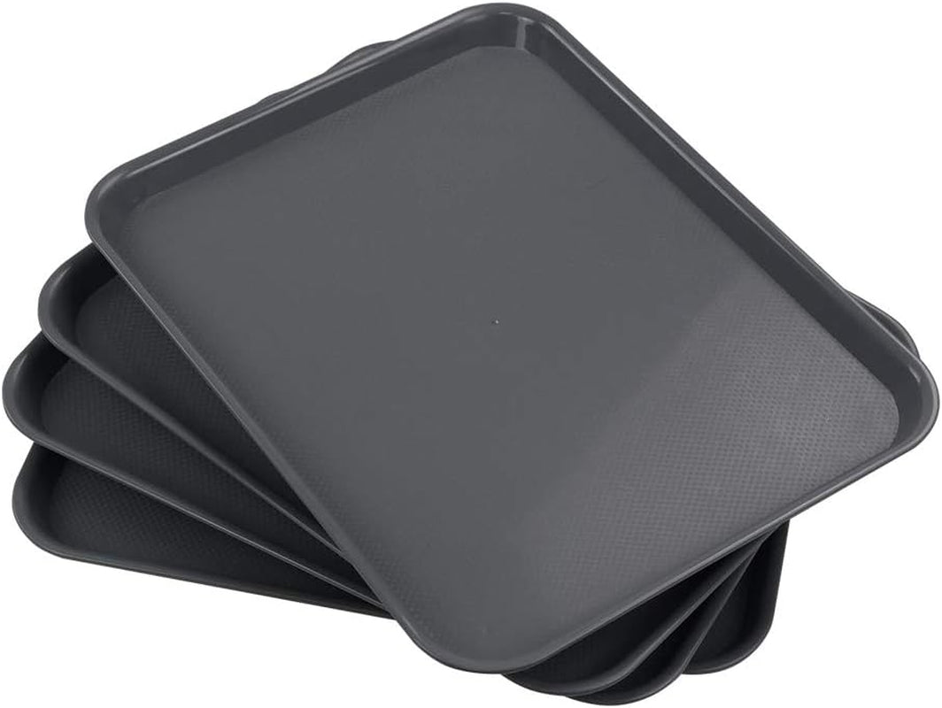 Plastic Fast Food Trays, Cafeteria Trays, 4 Pack Serving Trays (Grey)