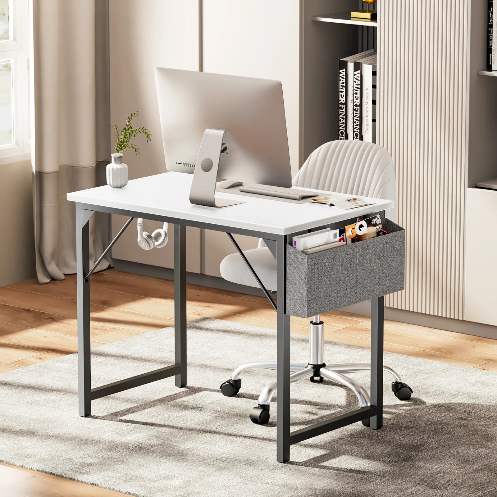 Computer Desk Writing Study Office Gaming Table Modern Simple Style Compact with Side Bag Headphone Hook Easy Assembly