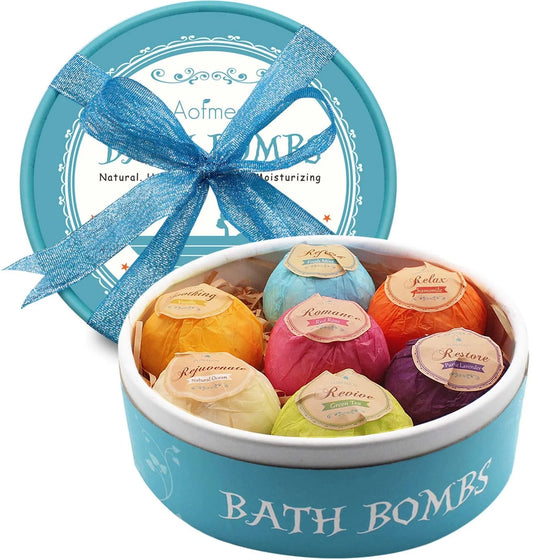 Bath Bombs Set, 7 Natural Essential Oils Spa Bubble Bath Salts, Self Care Gifts Fizzy Suit, Perfect Birthday Christmas for Women Men Kids