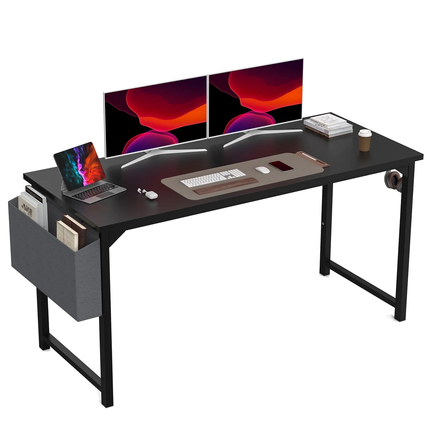 Computer Desk Writing Study Office Gaming Table Modern Simple Style Compact with Side Bag Headphone Hook Easy Assembly