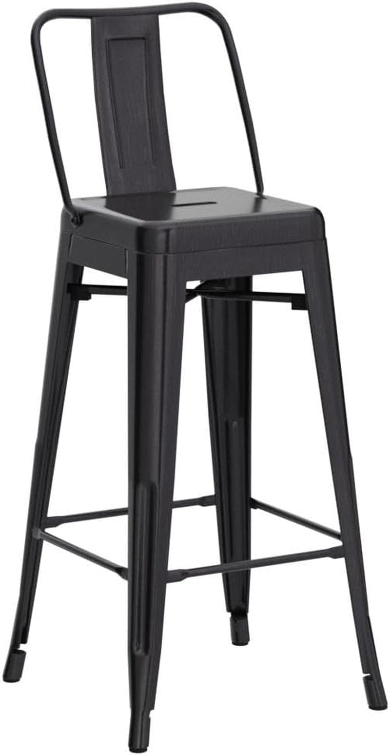 Modern Industrial Metal Bar Stools with Low Back, Matte Finish and Rubber Leg Caps, Kitchen Counter Chairs Set of 2, Contemporary Countertop Accent Seat 30" Seat, Distressed Ebony Black